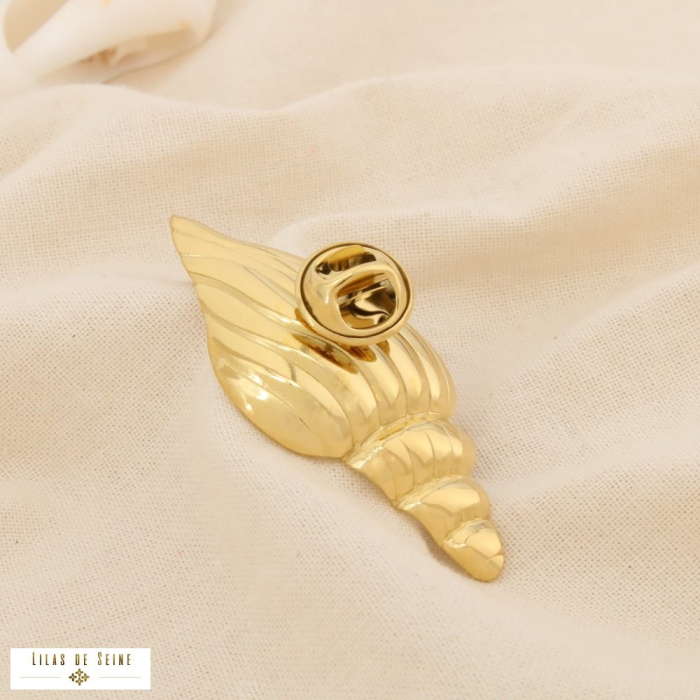 Broche pin's coquillage marin acier inoxydable émail 0526011 blanc