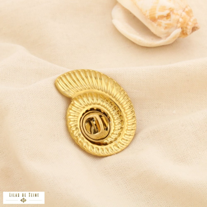 Broche pin's escargot de mer acier inoxydable émail 0526010 blanc