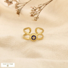 Bague ouverte acier double-rangs émail fleur trèfle 0426083 doré