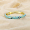 Bracelet jonc ouvrable fleur métal émaillé coloré 0226221 bleu foncé
