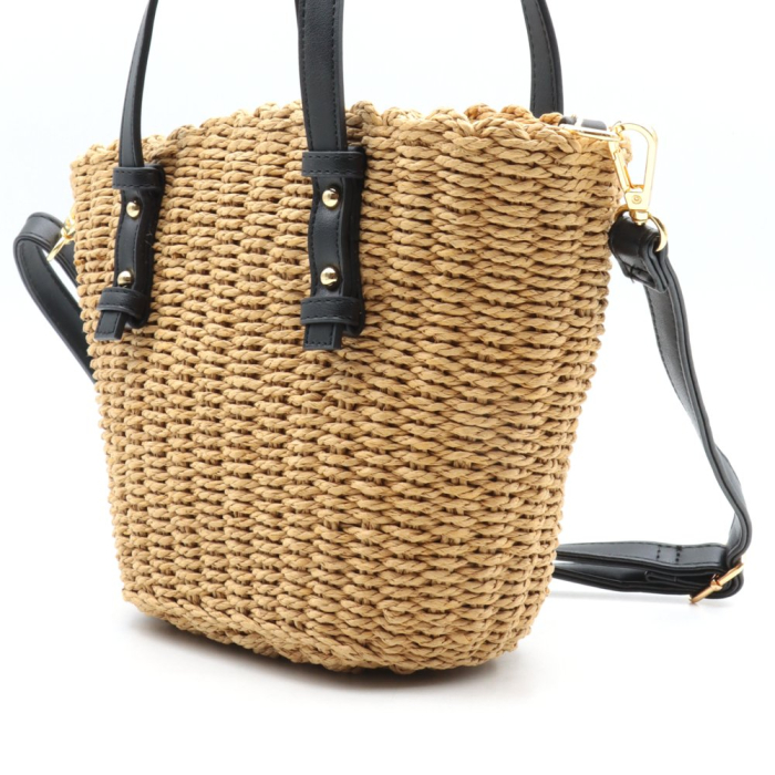 Petit cabas femme Flora&aCo raphia 0926041 noir