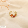 Bague ouverte double-rangs acier pierres colorées 0426068 rouge