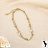 Chaîne de cheville acier perle acrylique double-rang 0226184 doré