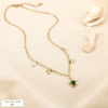 Collier tortue acier inox perle acrylique strass 0126157 vert