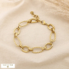 Bracelet acier inoxydable gros maillon ovale texturé 0226226 doré