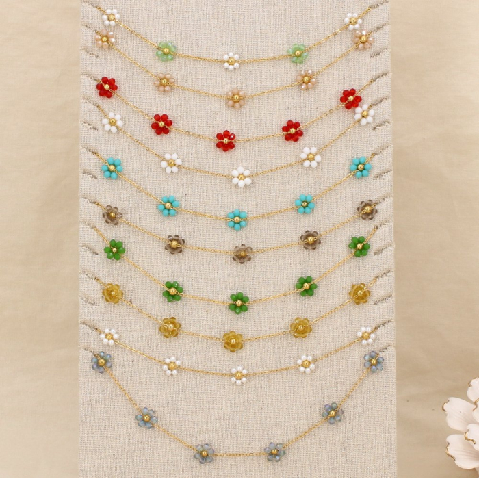 Ensemble 10 colliers acier cristal perle fleur 0125611 multi2