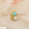 Bague ouverte acier inoxydable pierre colorée 0426066 vert aqua
