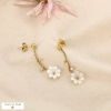 Boucles d’oreilles acier nacre strass fleur bille 0326142 doré