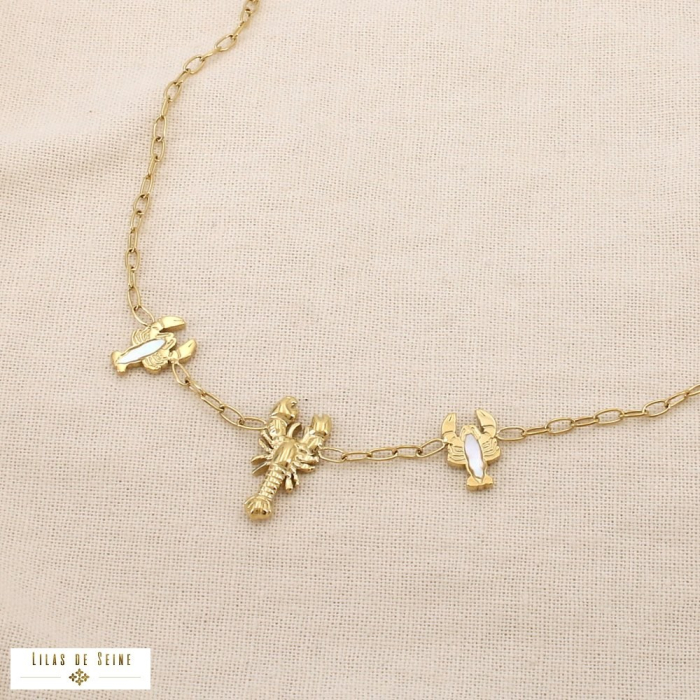 Collier marin homard acier inoxydable nacre 0126158 doré