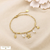 Bracelet breloques acier acrylique fleur coquillage 0226181 doré