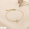 Bracelet croix acier inox perle acrylique strass 0226206 doré