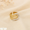 Bague ouverte acier inox ajouré entrelacé martelé 0426071 doré/argenté