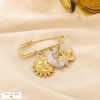 Broche épingle à nourrice acier solei lune fleur 0526057 naturel/beige