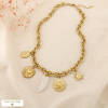 Collier acier inoxydable corne résine coeur soleil 0126198 doré