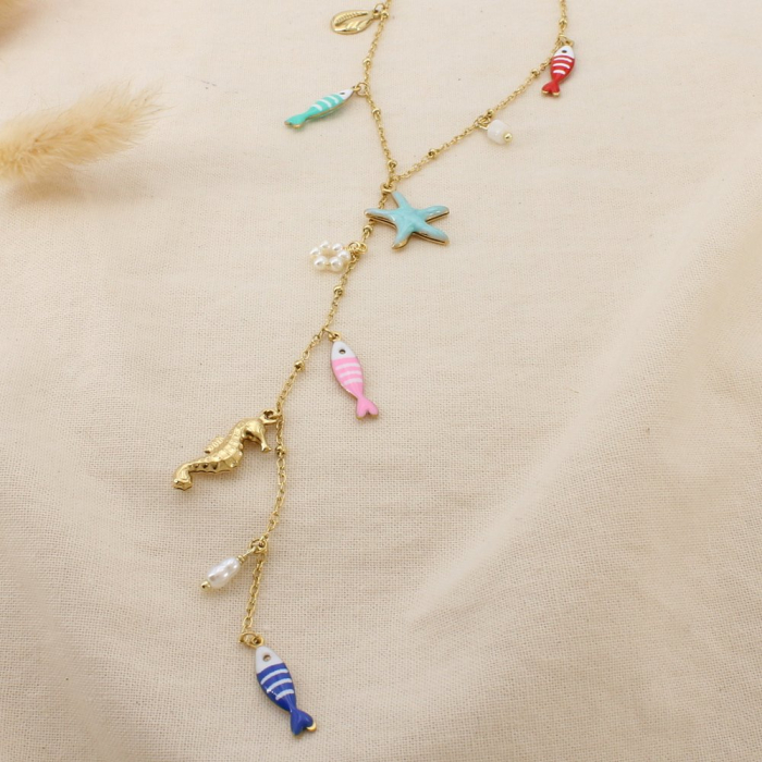 Collier forme Y marin acier inoxydable perle nacre 0126196 multi