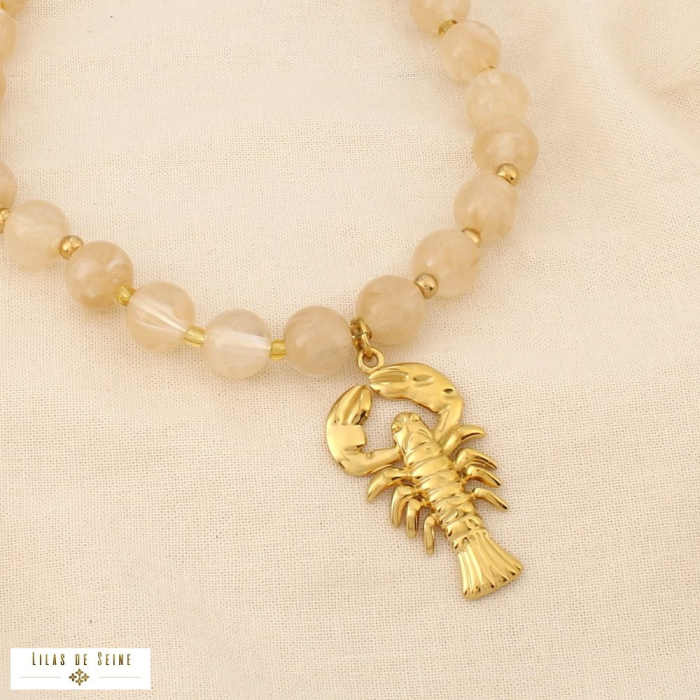 Collier acier inoxydable résine marbrée bille homard 0126202 taupe