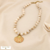 Collier acier inox résine marbrée bille coquillage 0126203 naturel/beige