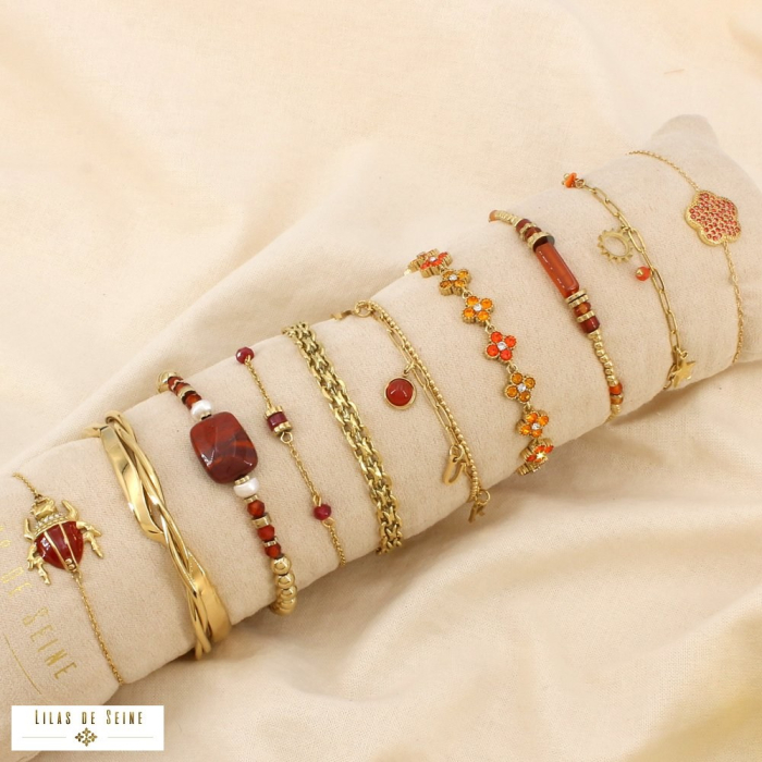 Ensemble 8 bracelets boème acier pierre strass 0226249 rouge bordeaux