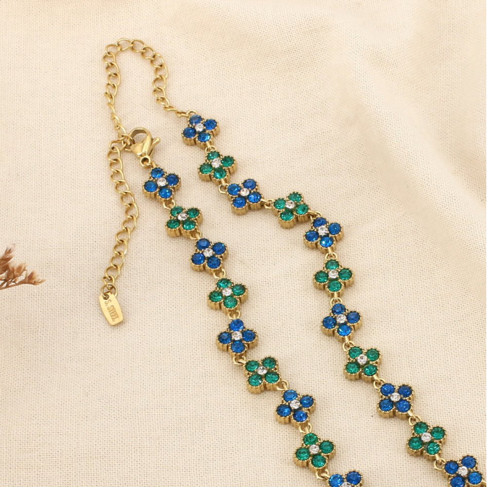 Collier acier inoxydable strass motif trèfle 0126185 bleu foncé