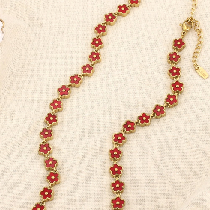 Collier acier inoxydable acrylique fleurs colorées 0126210 rouge