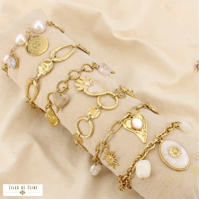 8 bracelets acier inoxydable nacre perles nacrées 0226256 blanc