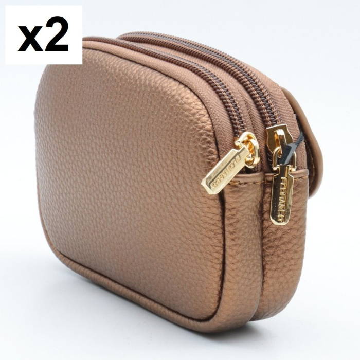 2 porte-monnaies Flora&Co simili-cuir grainé 2 compartiments zip 0926501 bronze