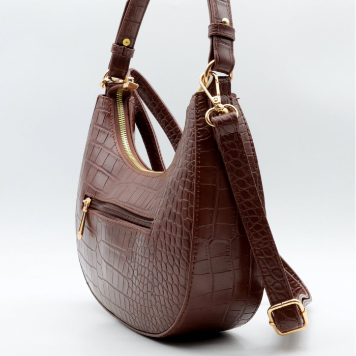 Sac demi-lune porté épaule Flora&Co simili-cuir croco 0926513 marron