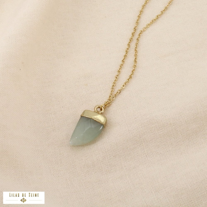 Collier acier inoxydable pierre corne facettée 0126223 vert