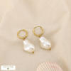 Boucles d’oreilles acier perle acrylique baroque 0326190 blanc