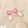 Boucles d’oreilles acier perle acrylc baroque émail 0326188 blanc