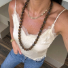 Collier sautoir acier inox polyester imprimé zèbre 0125544
