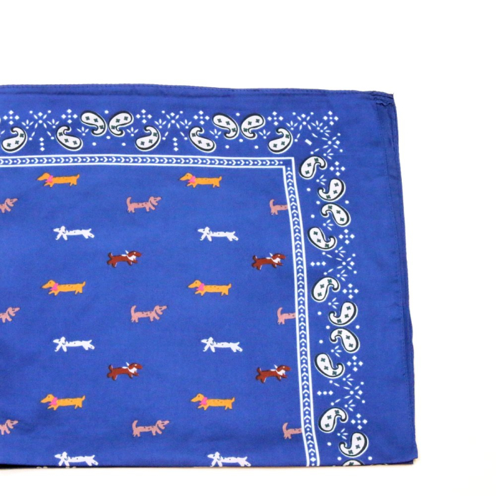 Carré satin motif chiens touché soie polyester 0726538 bleu