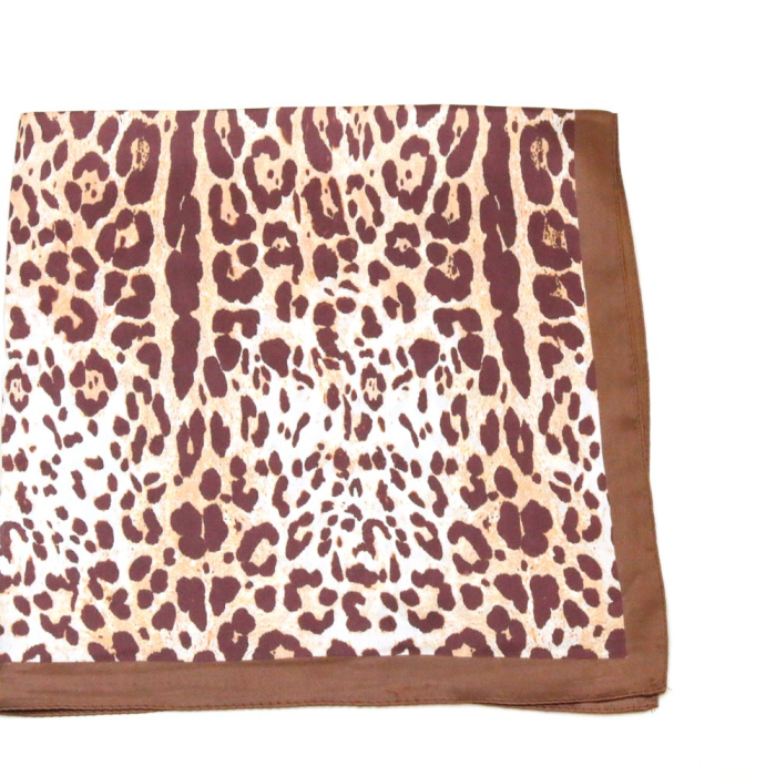 Carré satin motif léopard touché soie polyester 0726540 marron