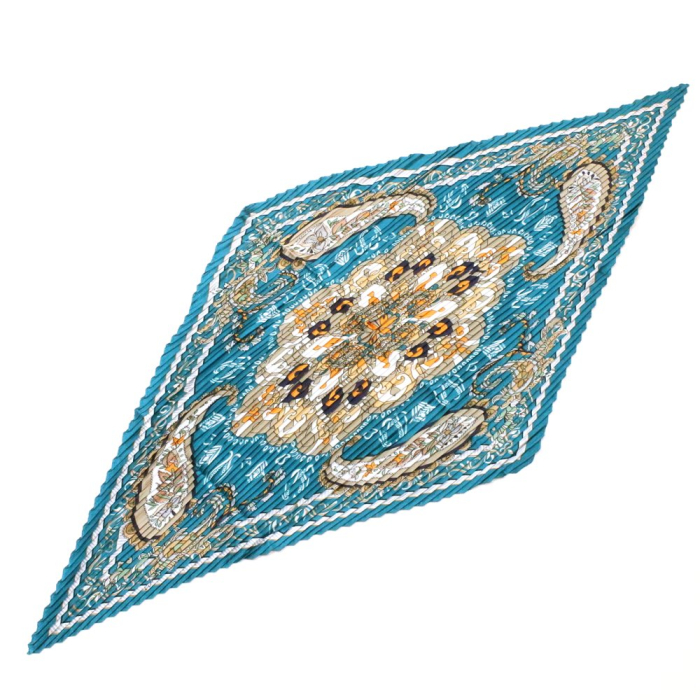 Foulard satin plissé motif cachemire polyester 0726529 bleu foncé