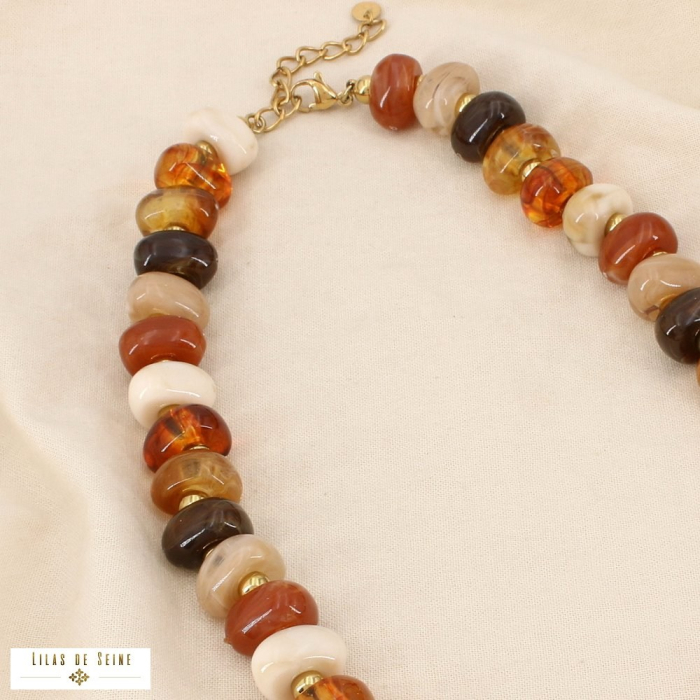 Collier acier inoxydable résine marbrée multicolore 0126538 marron