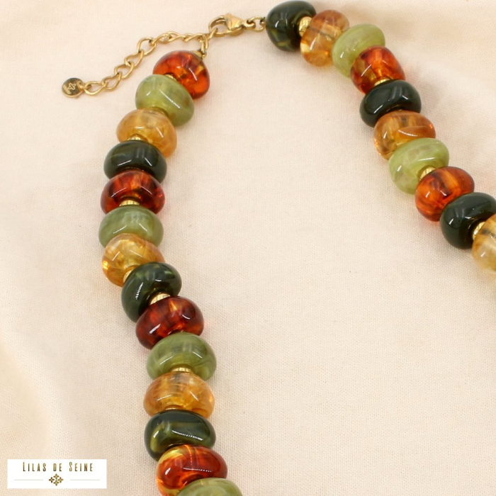 Collier acier inoxydable résine marbrée multicolore 0126538 vert