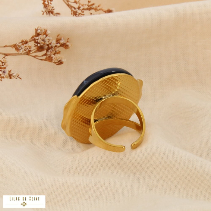 Bague XXL ouverte acier inoxydable résine marbrée 0426537 rouge bordeaux
