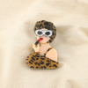 Broche épingle femme léopard lunettes résine métal 0526506 marron