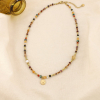 Collier acier pierre cristal perle d’eau douce 0126566 marron