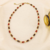 Collier acier inoxydable pierre facetté nacre 0126567 marron
