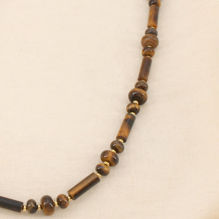 Collier acier pierres style œil de tigre 0226571 marron