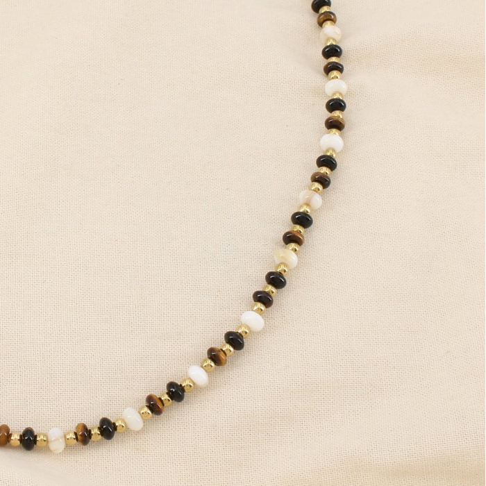 Collier acier inoxydable pierres nuances naturelles 0126574 marron