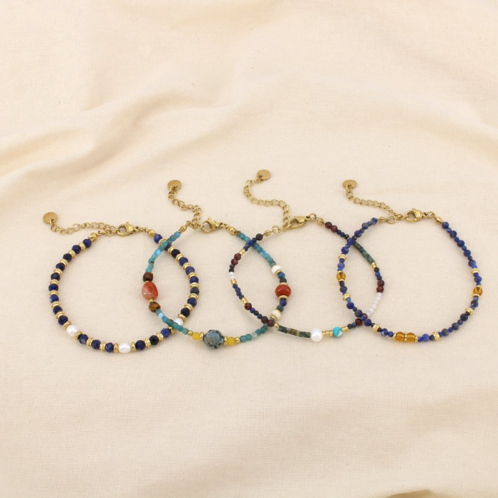 Ensemble 4 bracelets vert acier pierre perle cristal 0226562 bleu foncé