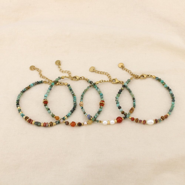 Ensemble 4 bracelets vert acier pierre perle nacre 0226565 vert foncé