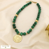 Collier acier inox résine marbrée pendentif soleil 0126589 vert