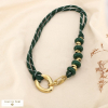 Collier acier cordon polyester résine ouvert devant 0126532 vert