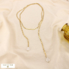 Collier SAUTOIR acier inox pierre pendentifs goutte 0126503 blanc