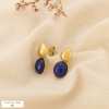 Boucles d’oreilles acier pierre goutte ovale 0326534 bleu foncé