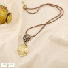 Collier SAUTOIR acier texturé résine cordon ciré 0126511 taupe