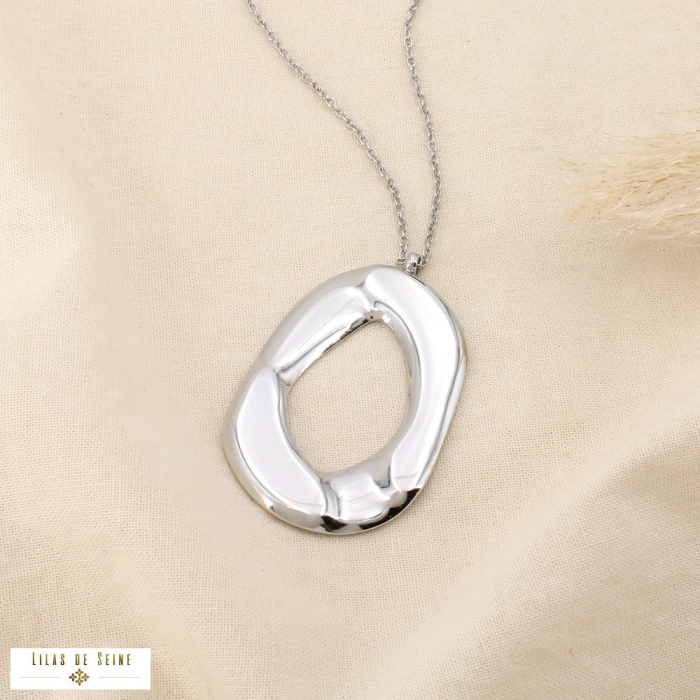 Collier SAUTOIR acier inox ovale ajouré structuré 0126502 argenté